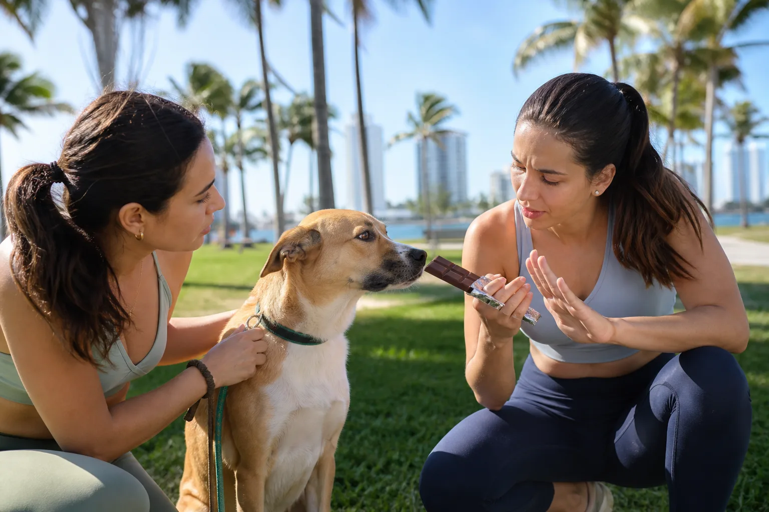 A dog refusing one food bowl while an owner looks concerned in a kitchen
